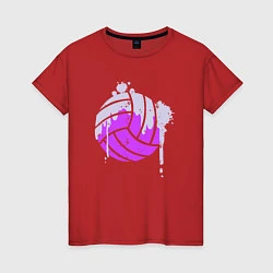 Футболка хлопковая женская Мяч - Волейбол, цвет: красный