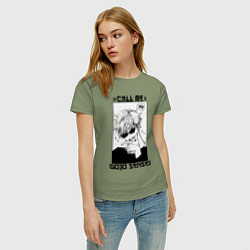 Футболка хлопковая женская Позвони мне сатору годзе, цвет: авокадо — фото 2
