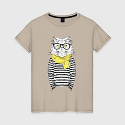 Футболка хлопковая женская Hipster Cat, цвет: миндальный