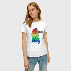 Футболка хлопковая женская Rainbow Cat, цвет: белый — фото 2