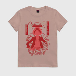 Футболка хлопковая женская Манки Д Луффи Веселый Роджер, цвет: пыльно-розовый