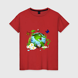 Футболка хлопковая женская Чистая планета, цвет: красный
