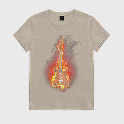 Футболка хлопковая женская Огненная гитара, цвет: миндальный