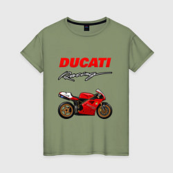 Футболка хлопковая женская DUCATI ДУКАТИ MOTOSPORT, цвет: авокадо