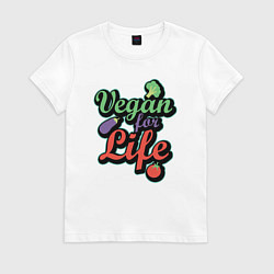 Футболка хлопковая женская Vegan For Life, цвет: белый
