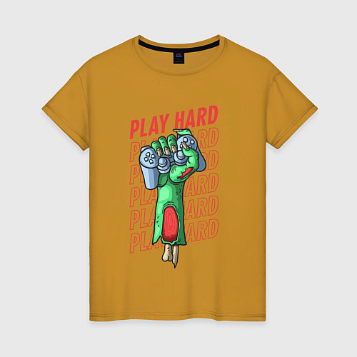 Женская футболка Play Hard / Горчичный – фото 1