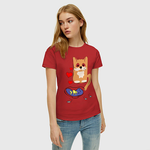 Женская футболка Рыжий кот / Красный – фото 3