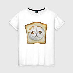 Футболка хлопковая женская Bread Cat, цвет: белый