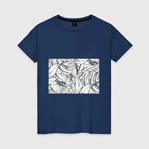 Женская футболка Тропические листья / Тёмно-синий – фото 1