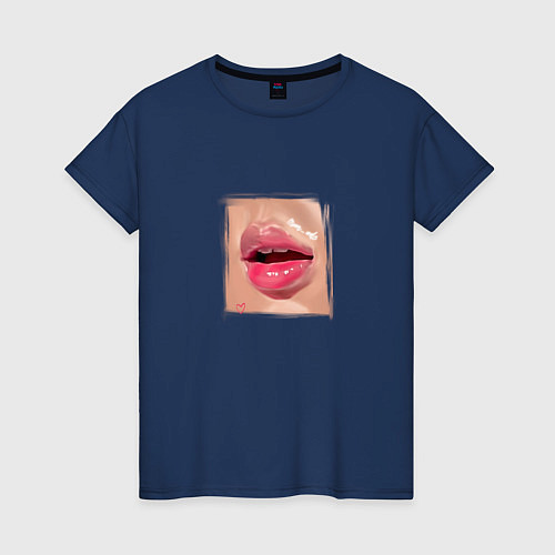 Женская футболка Поцелуй или жизнь / Тёмно-синий – фото 1