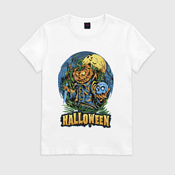 Футболка хлопковая женская Halloween, цвет: белый