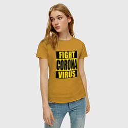 Футболка хлопковая женская Fight Corona Virus, цвет: горчичный — фото 2