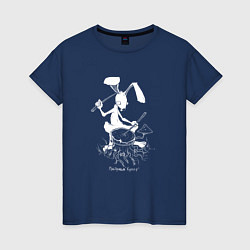 Футболка хлопковая женская Курьер - Заяц, цвет: тёмно-синий