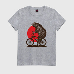Футболка хлопковая женская Медведь на велосиеде, цвет: меланж