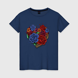 Футболка хлопковая женская Цветочное сердце, цвет: тёмно-синий