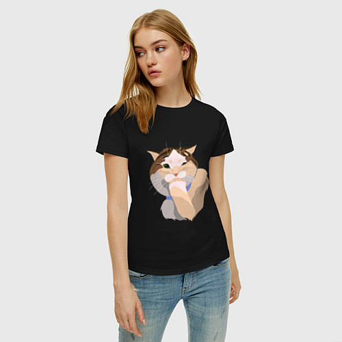Женская футболка Подмигивающий котик / Черный – фото 3