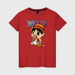 Футболка хлопковая женская Малыш Луффи One Piece, цвет: красный