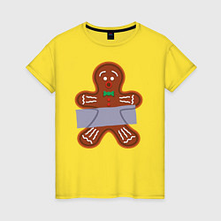 Футболка хлопковая женская Имбирный человечек скотч, цвет: желтый