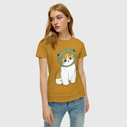 Футболка хлопковая женская Котолягушонок, цвет: горчичный — фото 2