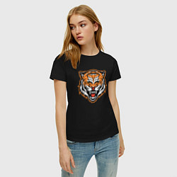 Футболка хлопковая женская Грозный тигр, цвет: черный — фото 2