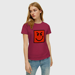 Футболка хлопковая женская BON JOVI HAVE A NICE DAY SMILE LOGO, цвет: маджента — фото 2