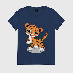 Футболка хлопковая женская Тигренок, цвет: тёмно-синий