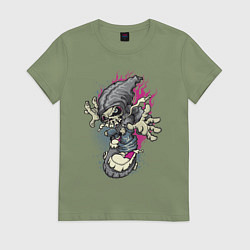Футболка хлопковая женская Скелетон на скейте, цвет: авокадо