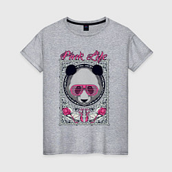 Футболка хлопковая женская Панда в розовых очках, цвет: меланж