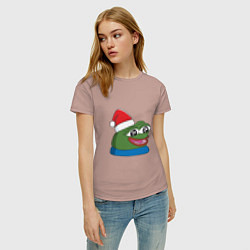 Футболка хлопковая женская Pepe, pepe happy, Пепе хеппи, pepe happy new year, цвет: пыльно-розовый — фото 2