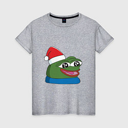 Футболка хлопковая женская Pepe, pepe happy, Пепе хеппи, pepe happy new year, цвет: меланж