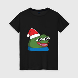 Футболка хлопковая женская Pepe, pepe happy, Пепе хеппи, pepe happy new year, цвет: черный