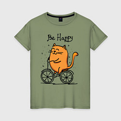Женская футболка Кот велосипедист