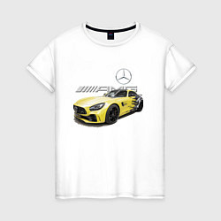 Футболка хлопковая женская Mercedes V8 BITURBO AMG Motorsport, цвет: белый