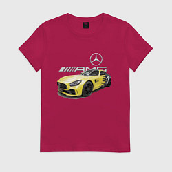 Футболка хлопковая женская Mercedes V8 BITURBO AMG Motorsport, цвет: маджента