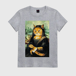 Футболка хлопковая женская Мона киса, цвет: меланж