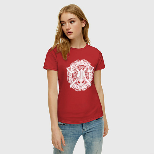 Женская футболка Руны, топоры и шлем / Красный – фото 3