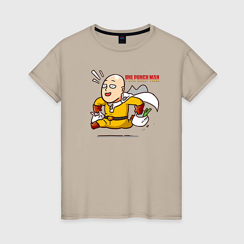 Женская футболка Счастливый Сайтама с пакетами продуктов One Punch- / Миндальный – фото 1