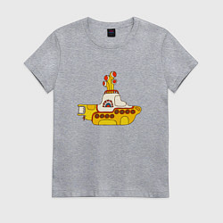 Футболка хлопковая женская The Beatles Yellow Submarine в дудл стиле, цвет: меланж