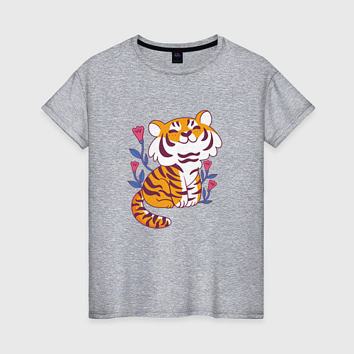 Женская футболка Cute little tiger cub / Меланж – фото 1
