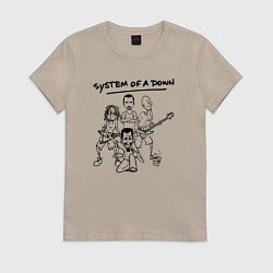 Футболка хлопковая женская Арт на группу System of a Down, цвет: миндальный