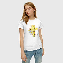 Футболка хлопковая женская Жирафа с цветком, цвет: белый — фото 2