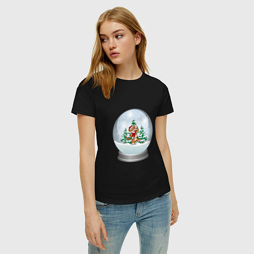 Женская футболка Снежный шар с тигром / Черный – фото 3