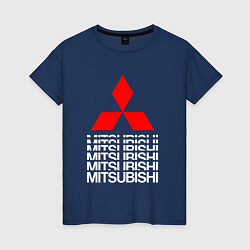 Футболка хлопковая женская MITSUBISHI МИЦУБИСИ МИТСУБИСИ МИЦУБИШИ LOGO STYLE, цвет: тёмно-синий