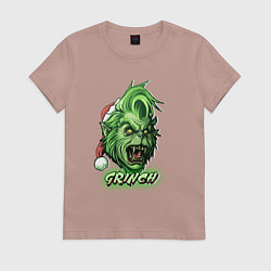 Футболка хлопковая женская Гринч - похититель Рождества, цвет: пыльно-розовый