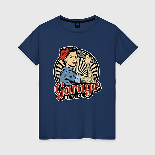 Женская футболка Garage service girls power / Тёмно-синий – фото 1