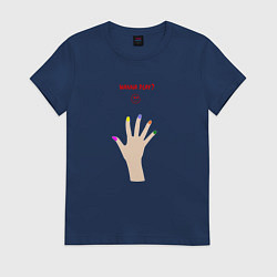 Футболка хлопковая женская Рука ледяного убийцы с разноцветными ногтями, цвет: тёмно-синий