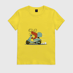 Футболка хлопковая женская Креветка на мопеде, цвет: желтый