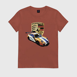 Футболка хлопковая женская Porsche 911 Carrera 4S, цвет: кирпичный