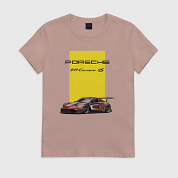 Футболка хлопковая женская Porsche Carrera 4S Motorsport, цвет: пыльно-розовый