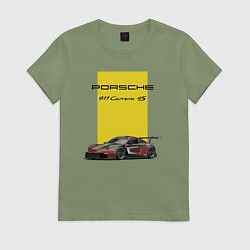 Футболка хлопковая женская Porsche Carrera 4S Motorsport, цвет: авокадо